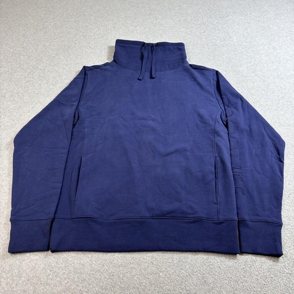 Goodlife Sweatshirt Women XS Navy Funnel Neck Pullover Pockets Fleece Lined Cozy